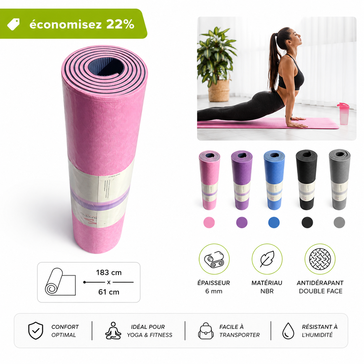Yoga & Fitness Mat – Tapis de Sport مريح وعملي للرياضة ولليوغا