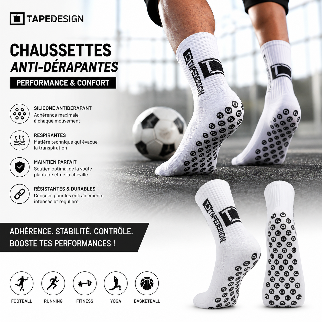 Chaussettes Anti-Dérapantes Sport Premium – Silicone Grip