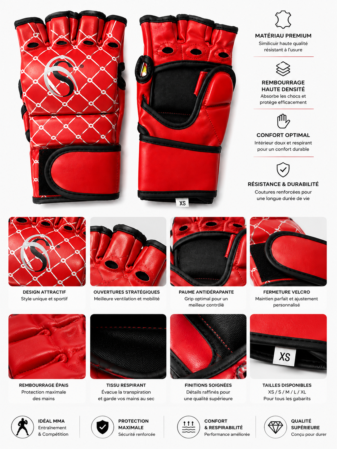Gants MMA Pro Combat Rouge