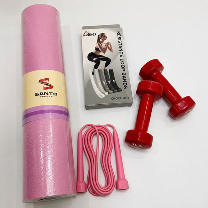 Pack Fitness Premium – Tapis Yoga + Bands Resistance + Corde à Sauter + Altères 1KG