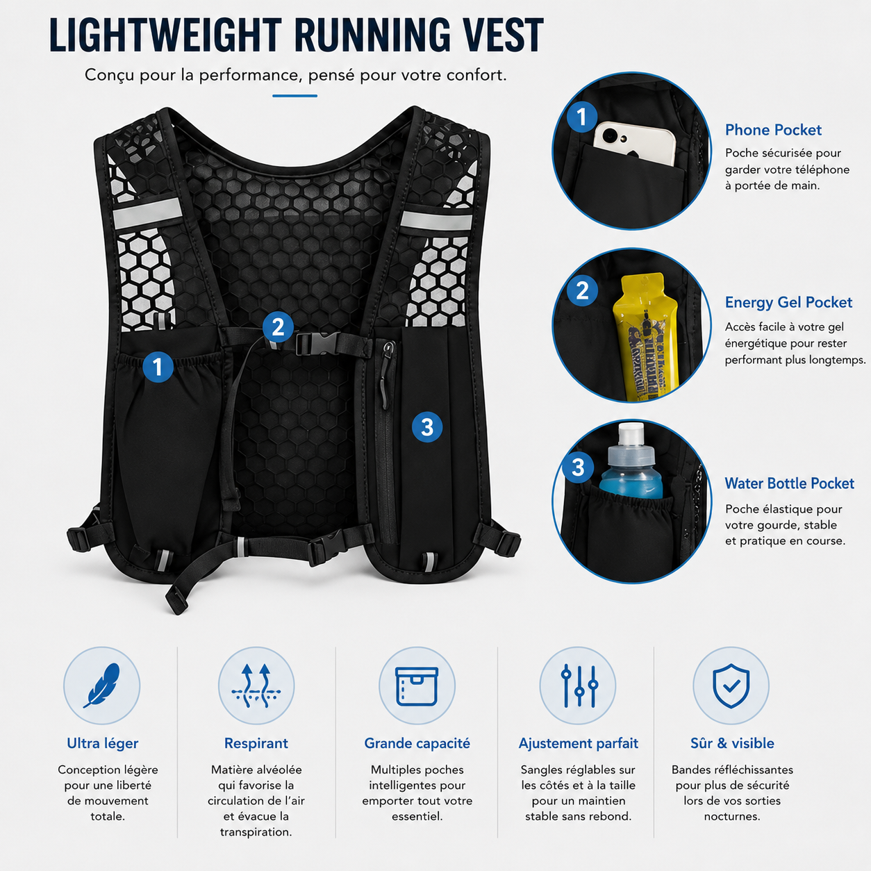 Lightweight Running Vest – Léger & Respirant avec Poches Multiples